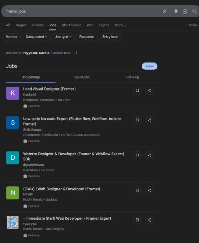 Framer internship jobs in Trivandrum
